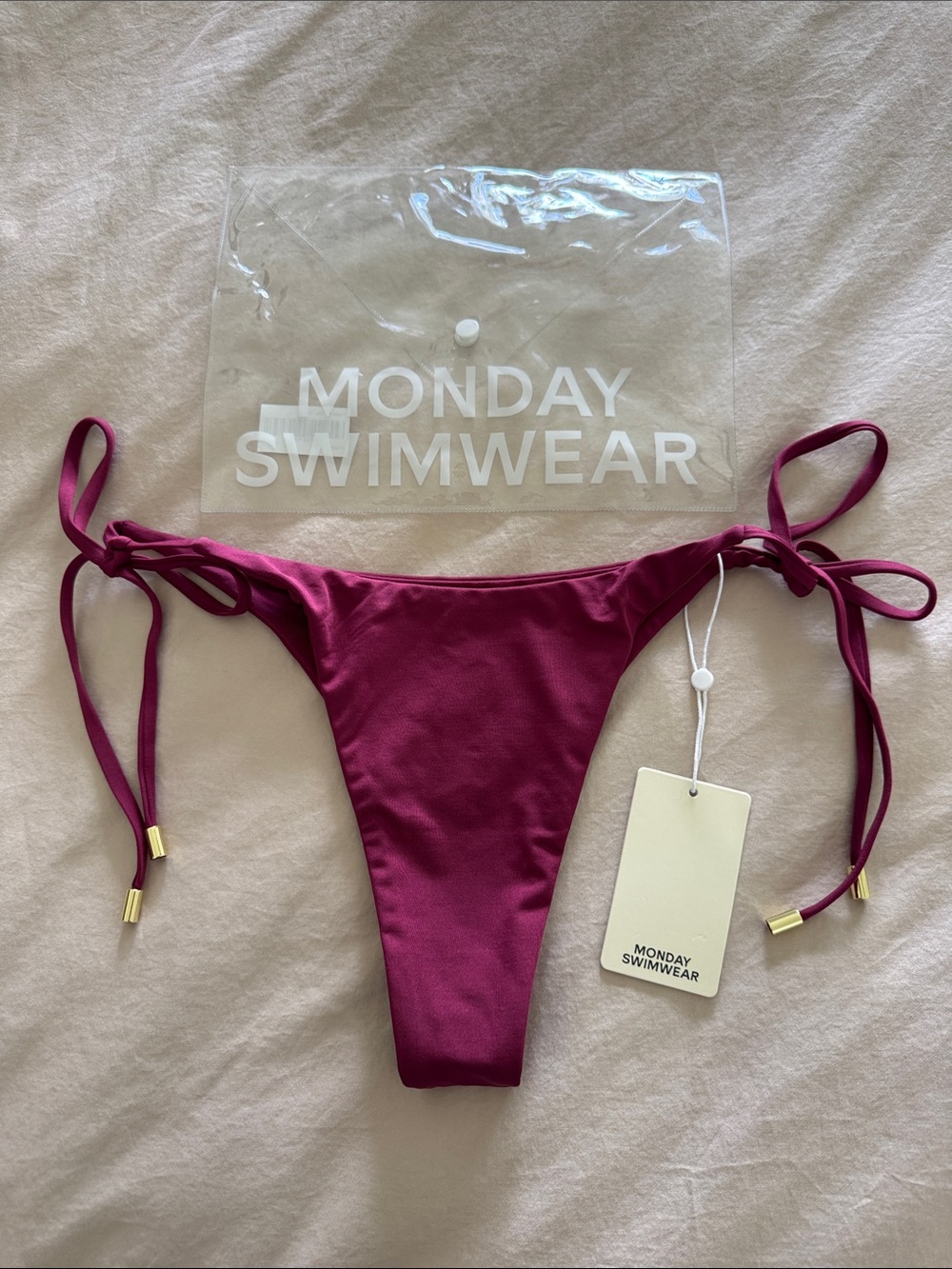 NWT Monday Swimwear Palma Bottom Color: Fig Tie-Side Bikini Bottom Size: L